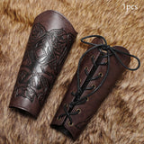 Maxbell 3xMedieval Bracers Adult PU Leather Gauntlet Wristband for Cosplay Accessories Coffee Color 1pcs