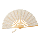 Maxbell 3xChinese Foldable Fan Portable Dancing Props Fan for Party Bridal Performance Beige