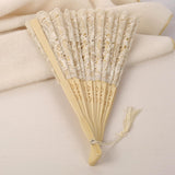 Maxbell 2xChinese Foldable Fan Portable Dancing Props Fan for Party Bridal Performance Beige