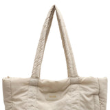 Puffer Tote Bag Large Capacity Soft Shoulder Bag for Shopping Work Commuting Beige