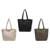 Puffer Tote Bag Large Capacity Soft Shoulder Bag for Shopping Work Commuting Beige