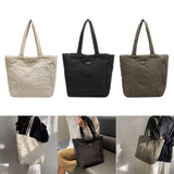 Puffer Tote Bag Large Capacity Soft Shoulder Bag for Shopping Work Commuting Beige