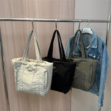 Puffer Tote Bag Large Capacity Soft Shoulder Bag for Shopping Work Commuting Beige