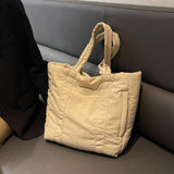 Puffer Tote Bag Large Capacity Soft Shoulder Bag for Shopping Work Commuting Beige