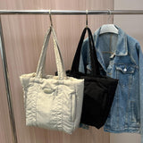 Puffer Tote Bag Large Capacity Soft Shoulder Bag for Shopping Work Commuting Beige