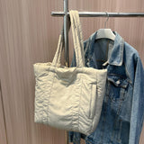 Puffer Tote Bag Large Capacity Soft Shoulder Bag for Shopping Work Commuting Beige