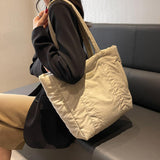 Puffer Tote Bag Large Capacity Soft Shoulder Bag for Shopping Work Commuting Beige