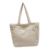 Puffer Tote Bag Large Capacity Soft Shoulder Bag for Shopping Work Commuting Beige