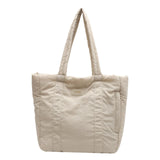 Puffer Tote Bag Large Capacity Soft Shoulder Bag for Shopping Work Commuting Beige