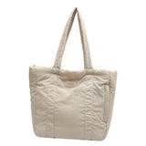 Puffer Tote Bag Large Capacity Soft Shoulder Bag for Shopping Work Commuting Beige