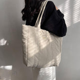 Puffer Tote Bag Large Capacity Soft Shoulder Bag for Shopping Work Commuting Beige