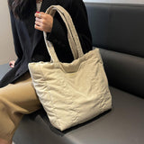 Puffer Tote Bag Large Capacity Soft Shoulder Bag for Shopping Work Commuting Beige