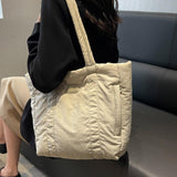 Puffer Tote Bag Large Capacity Soft Shoulder Bag for Shopping Work Commuting Beige