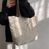 Puffer Tote Bag Large Capacity Soft Shoulder Bag for Shopping Work Commuting Beige