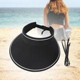 Maxbell Maxbell Women Sun Hat with Wind Lanyard Casual Beach Cap for Camping Holiday Outdoor Black