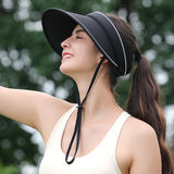 Maxbell Maxbell Women Sun Hat with Wind Lanyard Casual Beach Cap for Camping Holiday Outdoor Black