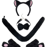 Maxbell Maxbell Kitten Ears Headband Bow Tie Paws Gloves and Tail Set Soft for Masquerade Party Black