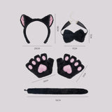 Maxbell Maxbell Kitten Ears Headband Bow Tie Paws Gloves and Tail Set Soft for Masquerade Party Black