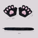 Maxbell Maxbell Kitten Ears Headband Bow Tie Paws Gloves and Tail Set Soft for Masquerade Party Black