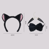 Maxbell Maxbell Kitten Ears Headband Bow Tie Paws Gloves and Tail Set Soft for Masquerade Party Black