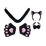 Maxbell Maxbell Kitten Ears Headband Bow Tie Paws Gloves and Tail Set Soft for Masquerade Party Black