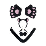 Maxbell Maxbell Kitten Ears Headband Bow Tie Paws Gloves and Tail Set Soft for Masquerade Party Black
