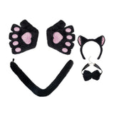 Maxbell Maxbell Kitten Ears Headband Bow Tie Paws Gloves and Tail Set Soft for Masquerade Party Black