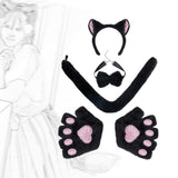 Maxbell Maxbell Kitten Ears Headband Bow Tie Paws Gloves and Tail Set Soft for Masquerade Party Black