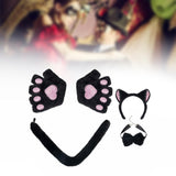 Maxbell Maxbell Kitten Ears Headband Bow Tie Paws Gloves and Tail Set Soft for Masquerade Party Black