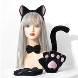 Maxbell Maxbell Kitten Ears Headband Bow Tie Paws Gloves and Tail Set Soft for Masquerade Party Black
