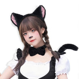 Maxbell Maxbell Kitten Ears Headband Bow Tie Paws Gloves and Tail Set Soft for Masquerade Party Black