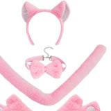 Maxbell Maxbell Kitten Ears Headband Bow Tie Paws Gloves and Tail Set Soft for Masquerade Party Pink