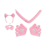 Maxbell Maxbell Kitten Ears Headband Bow Tie Paws Gloves and Tail Set Soft for Masquerade Party Pink