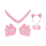 Maxbell Maxbell Kitten Ears Headband Bow Tie Paws Gloves and Tail Set Soft for Masquerade Party Pink