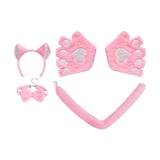 Maxbell Maxbell Kitten Ears Headband Bow Tie Paws Gloves and Tail Set Soft for Masquerade Party Pink
