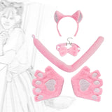 Maxbell Maxbell Kitten Ears Headband Bow Tie Paws Gloves and Tail Set Soft for Masquerade Party Pink