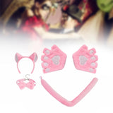 Maxbell Maxbell Kitten Ears Headband Bow Tie Paws Gloves and Tail Set Soft for Masquerade Party Pink