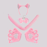 Maxbell Maxbell Kitten Ears Headband Bow Tie Paws Gloves and Tail Set Soft for Masquerade Party Pink