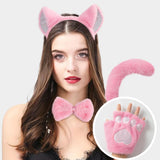Maxbell Maxbell Kitten Ears Headband Bow Tie Paws Gloves and Tail Set Soft for Masquerade Party Pink