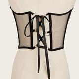 Maxbell Maxbell Lace Corset Belt Waistband Girdle Adjustable Push up Boned Wide Belt Black