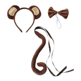 Maxbell 2xAnimal Ears and Tail Set Cute for Children for Masquerade Festivals Holidays Brown Monkey