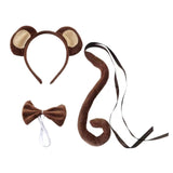 Maxbell 2xAnimal Ears and Tail Set Cute for Children for Masquerade Festivals Holidays Brown Monkey