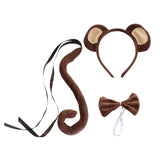 Maxbell 3xAnimal Ears and Tail Set Cute for Children for Masquerade Festivals Holidays Brown Monkey