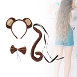 Maxbell 4xAnimal Ears and Tail Set Cute for Children for Masquerade Festivals Holidays Brown Monkey