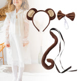 Maxbell 4xAnimal Ears and Tail Set Cute for Children for Masquerade Festivals Holidays Brown Monkey
