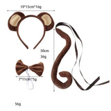 Maxbell 3xAnimal Ears and Tail Set Cute for Children for Masquerade Festivals Holidays Brown Monkey