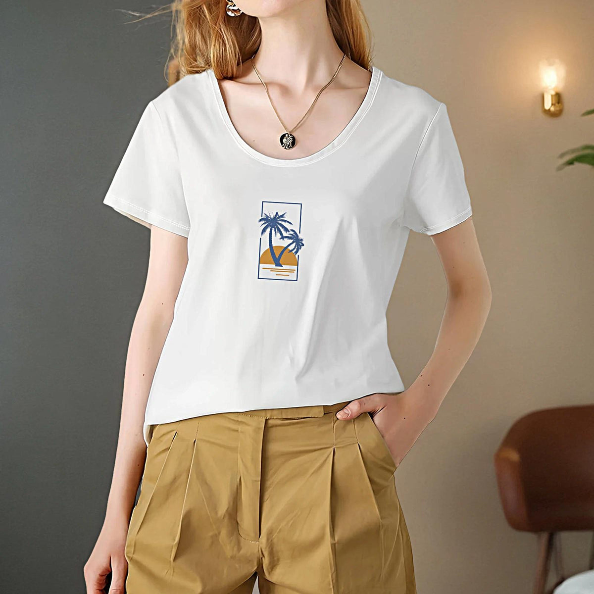 Maxbell Womens T Shirt Summer Breathable Soft Crew Neck Tee for Beach Work Commuting L