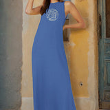 Maxbell Maxbell Women's Long Summer Dress Summer Crew Neck Dress for Walking Trip Traveling L