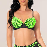 Maxbell Maxbell Rivet Corset Handmade Underwear Luxury Push up Bra for Club Women Girls Show L Fluorescent Green