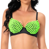 Maxbell Maxbell Rivet Corset Handmade Underwear Luxury Push up Bra for Club Women Girls Show XL Fluorescent Green